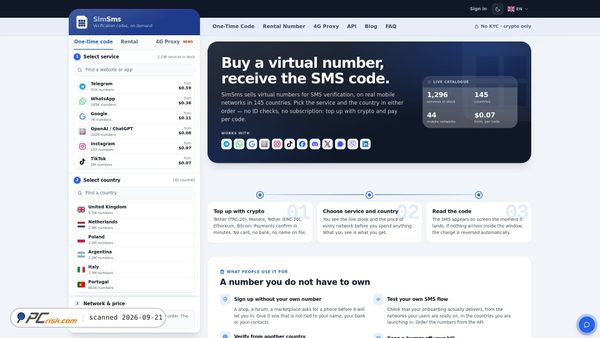 simsms.com Screenshot