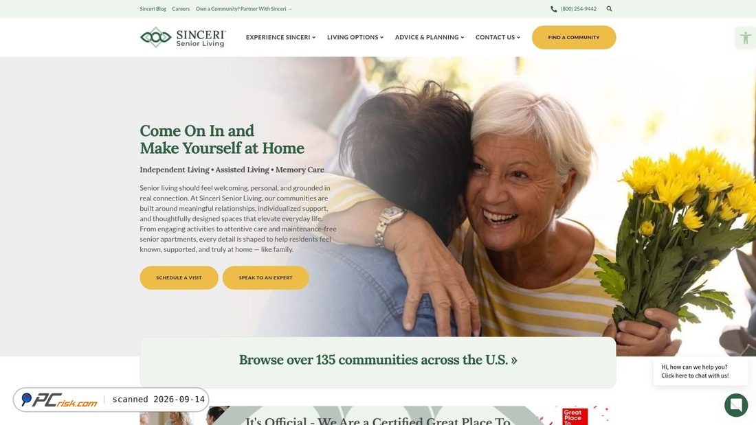 Captura de pantalla de sinceriseniorliving.com