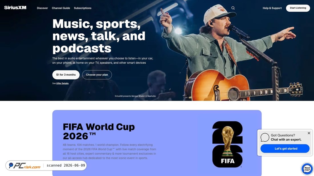 Screenshot of siriusxm.com