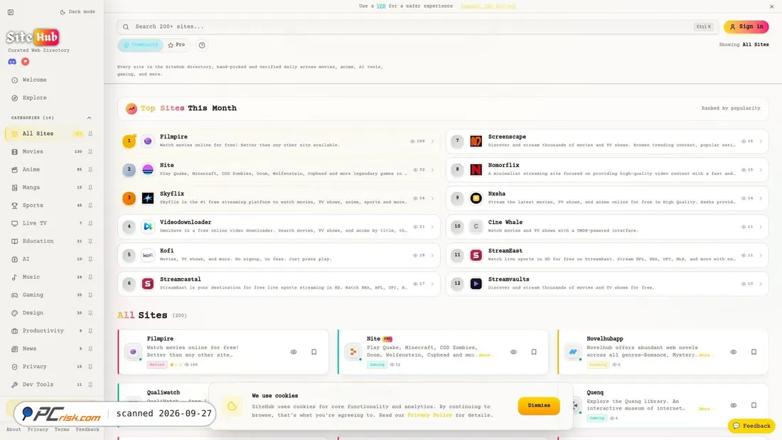 Captura de ecrã de site-hub.space