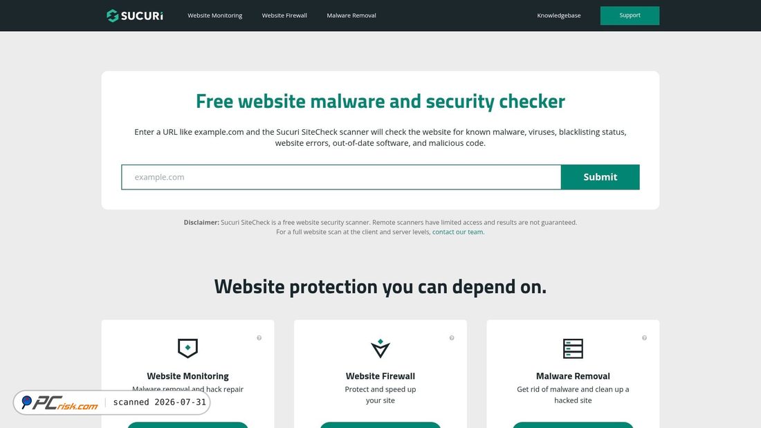 Screenshot von sitecheck.sucuri.net