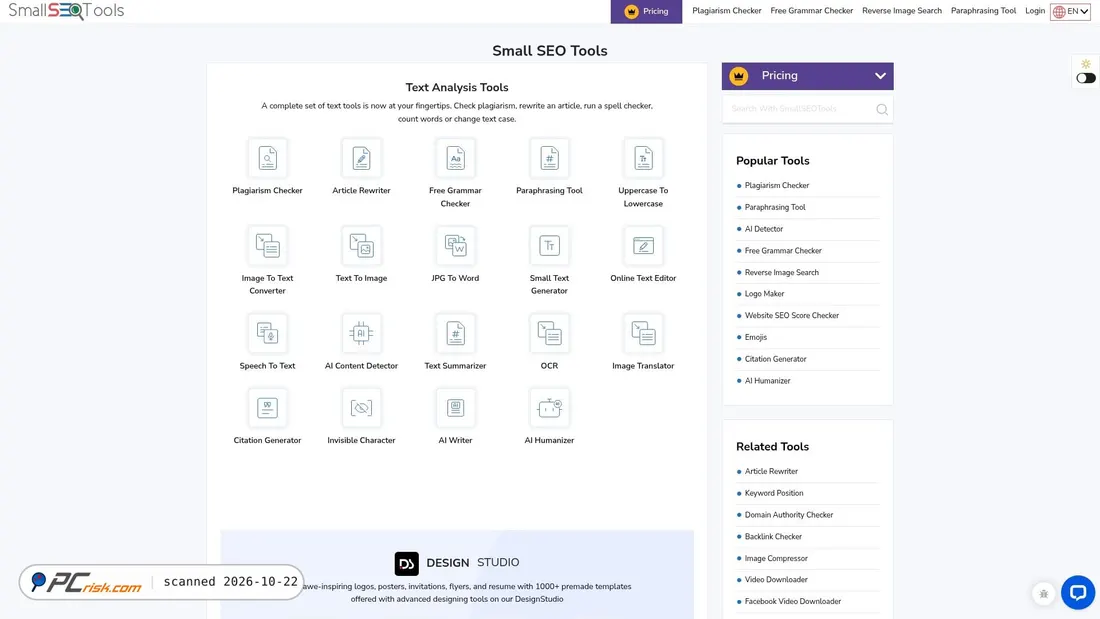 Captura de pantalla de smallseotools.com