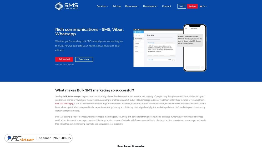 Captura de ecrã de sms.cx