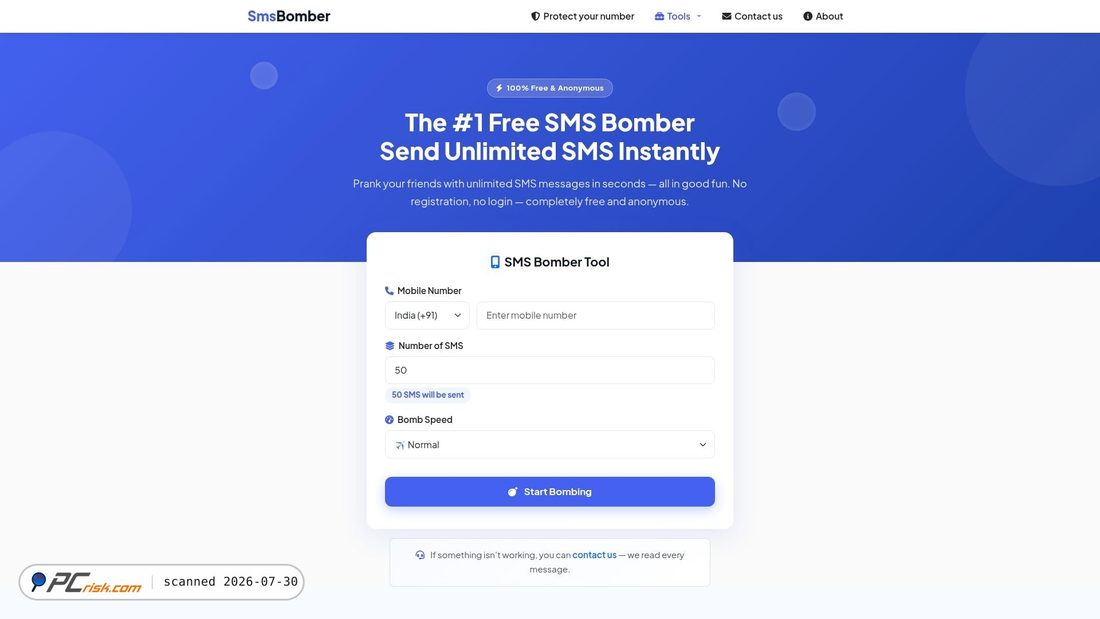 Screenshot of smsbomber.co.in