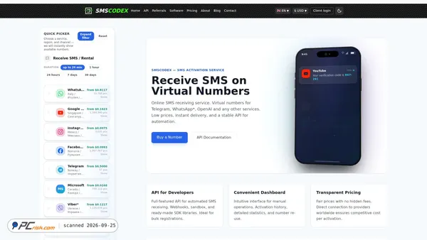 smscodex.com screenshot