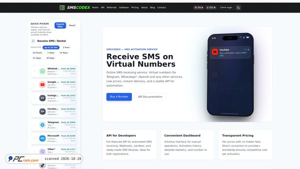 smscodex.com Screenshot
