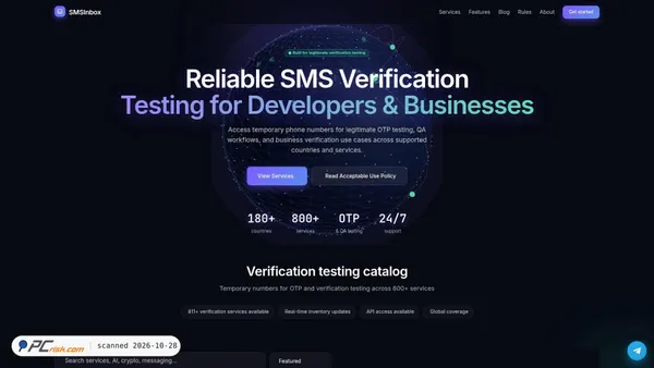 Capture d’écran de smsinbox.io