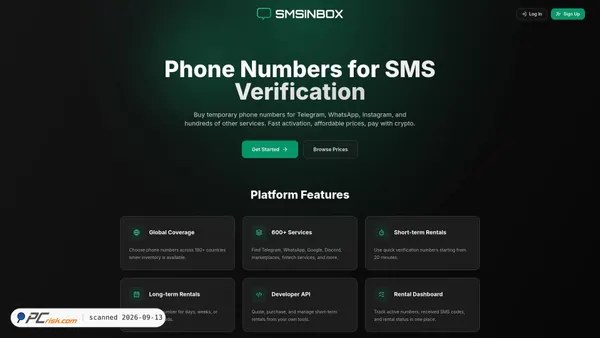 Screenshot di smsinbox.net