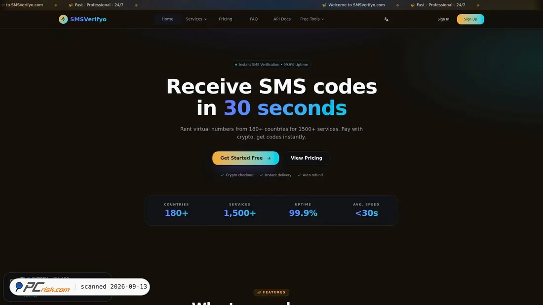 Screenshot van smsverifyo.com