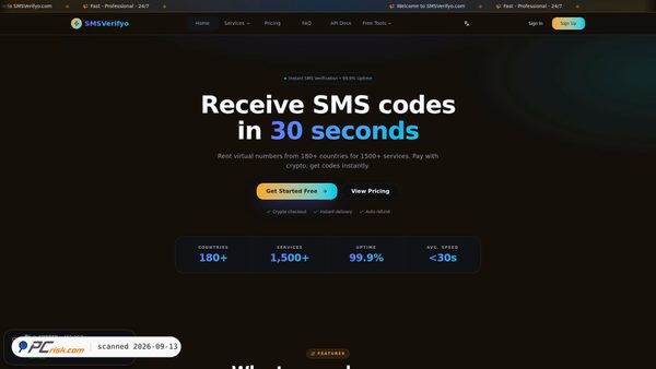 Screenshot van smsverifyo.com