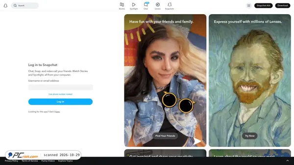 Screenshot di snapchat.com