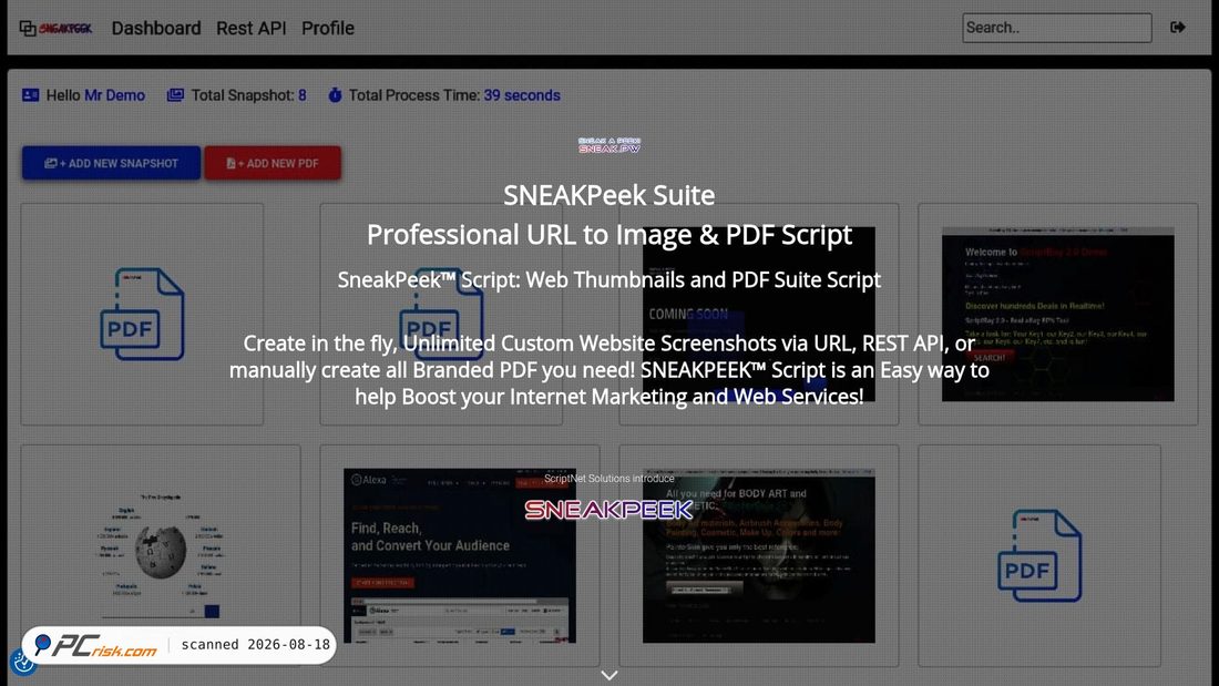 Screenshot of sneak.pw