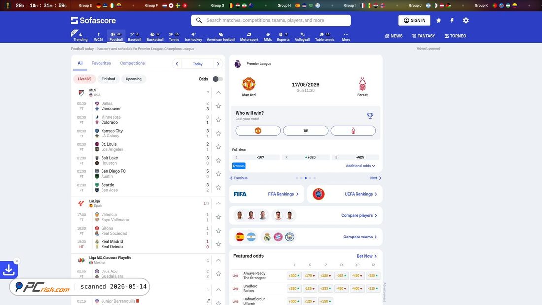 Screenshot von sofascore.com