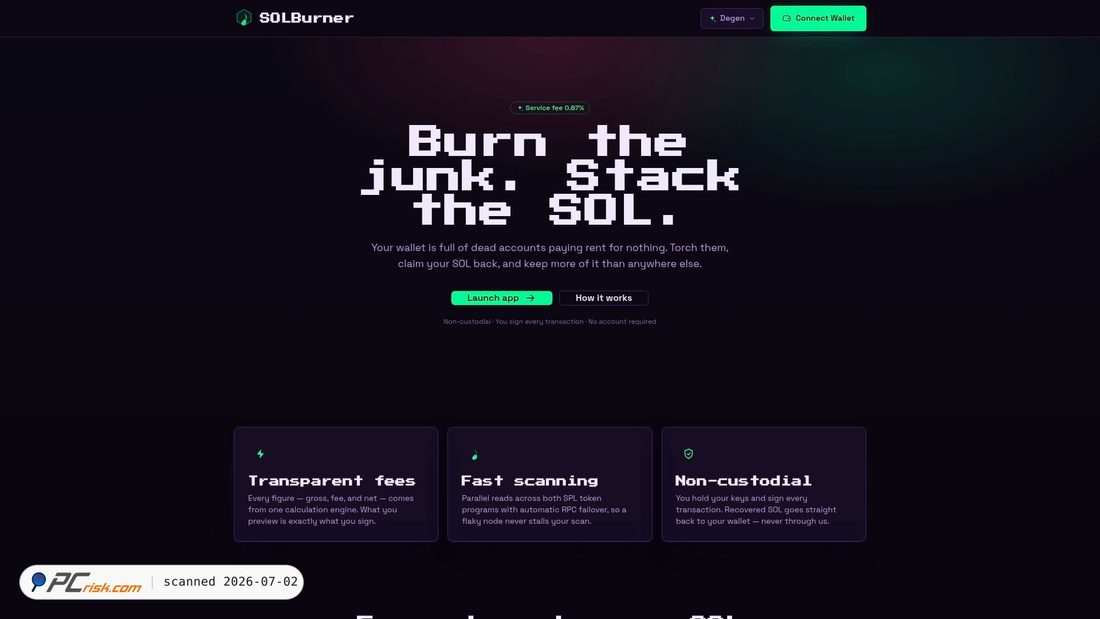 Screenshot of solburner.claims