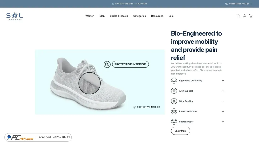 Screenshot di solfootwear.com