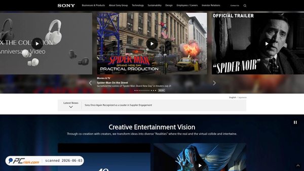 sony.com screenshot