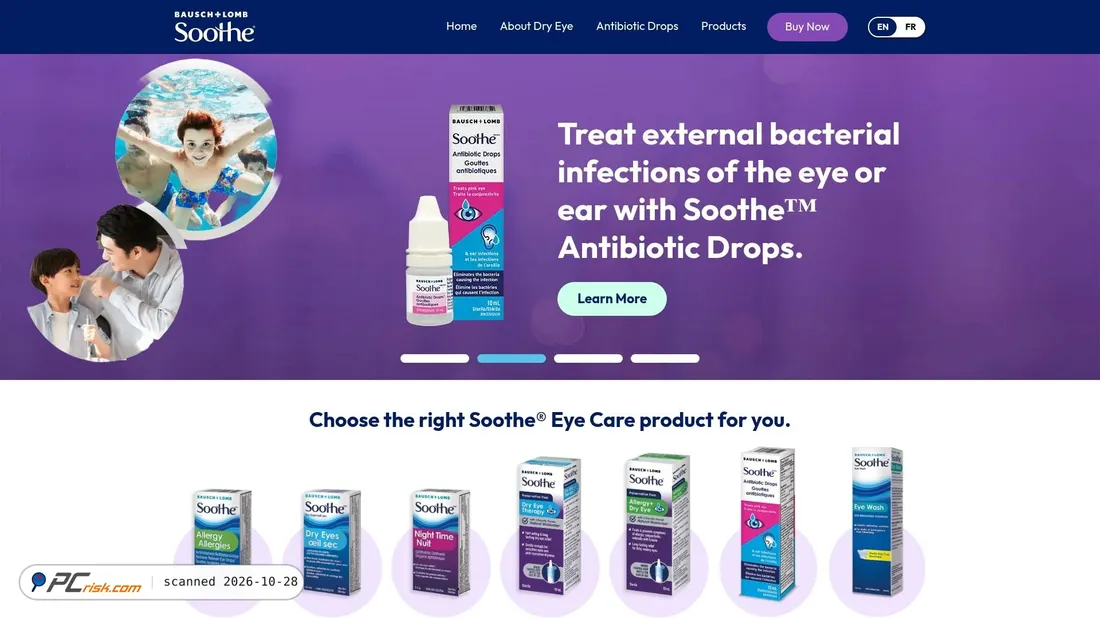 Screenshot of sootheeyedrops.ca