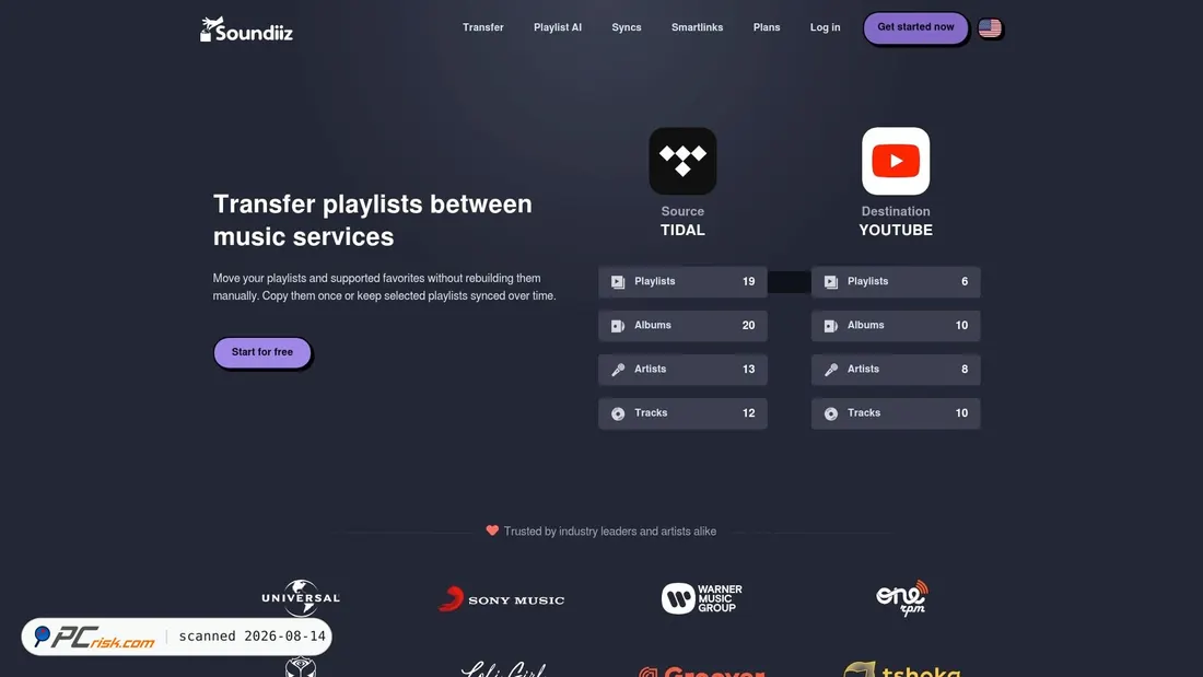 Screenshot of soundiiz.com