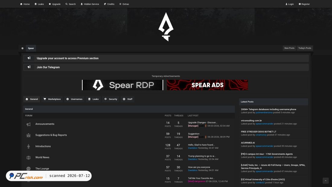 Screenshot von spear.cx