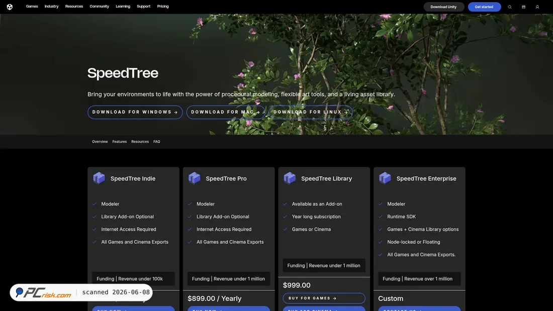 Screenshot of speedtree.com