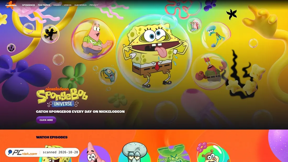 Captura de pantalla de spongebob.com