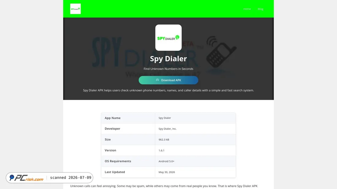 Screenshot of spydialerapk.com