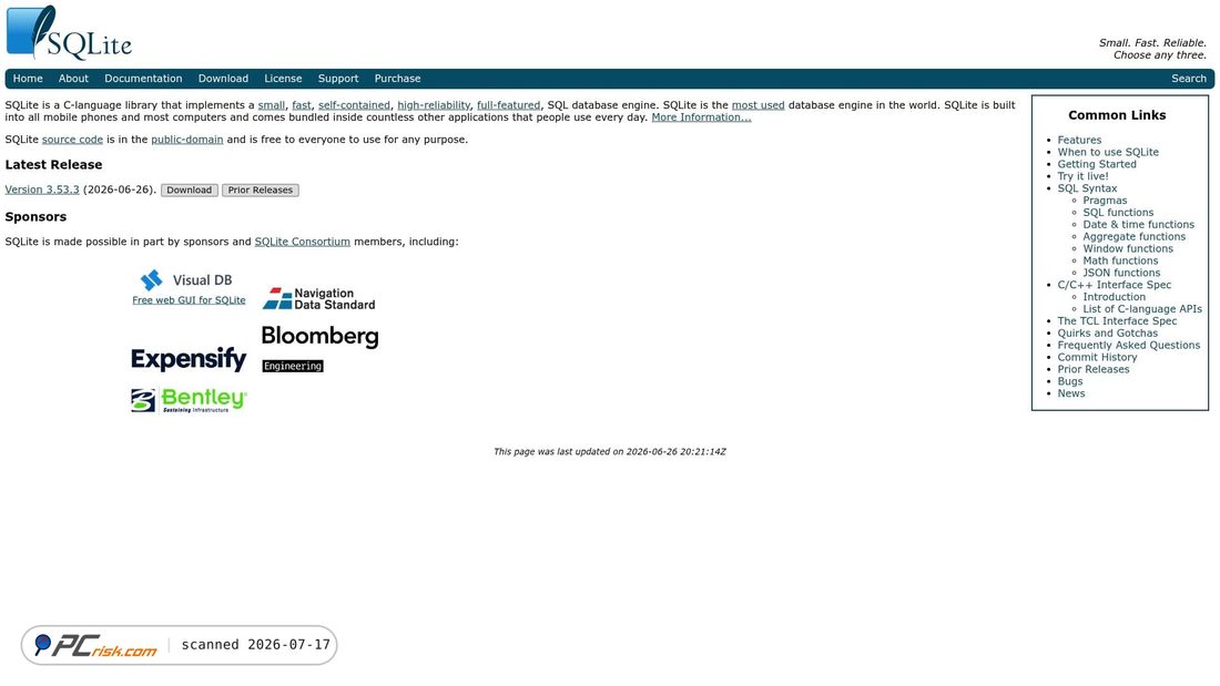 Screenshot of sqlite.org