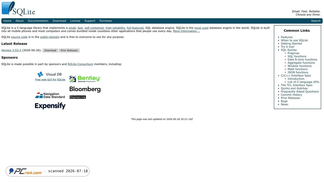 Screenshot of sqlite.org