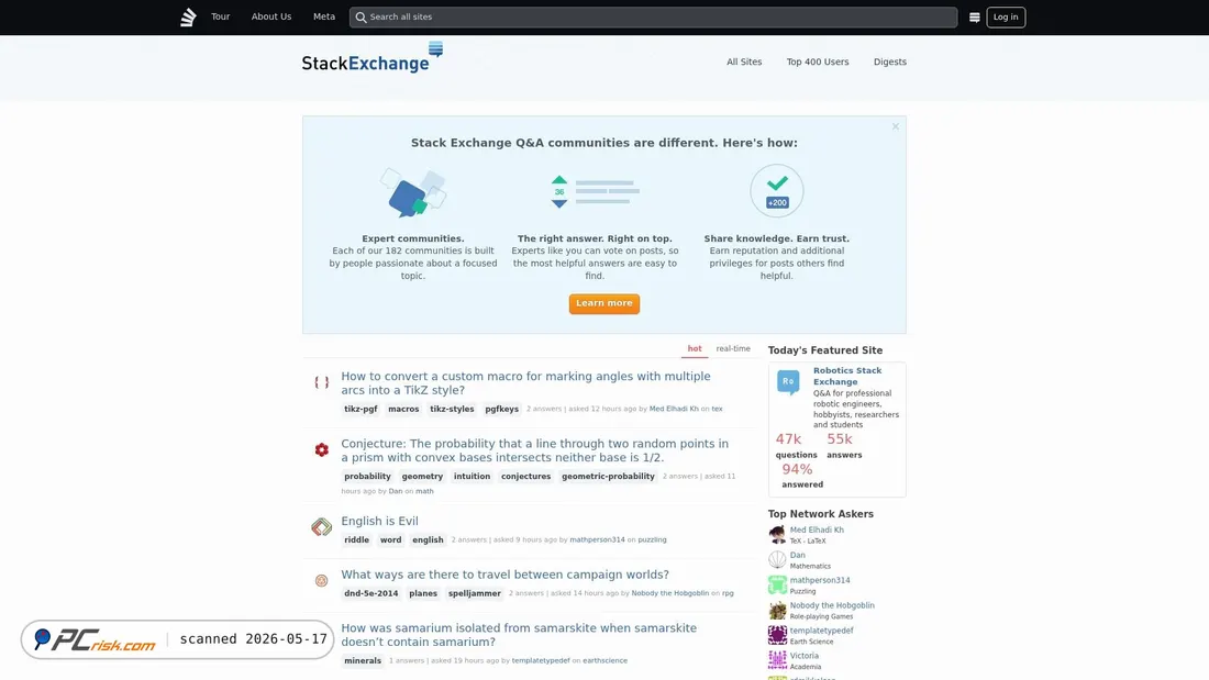 Screenshot of stackexchange.com