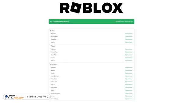 status.roblox.com Screenshot