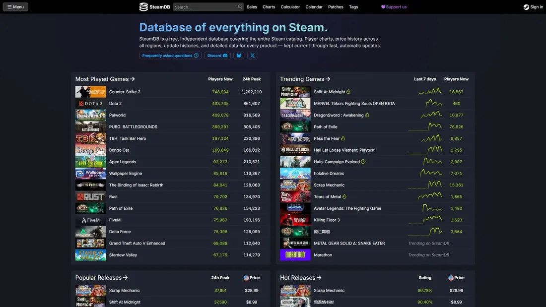 Screenshot di steamdb.info