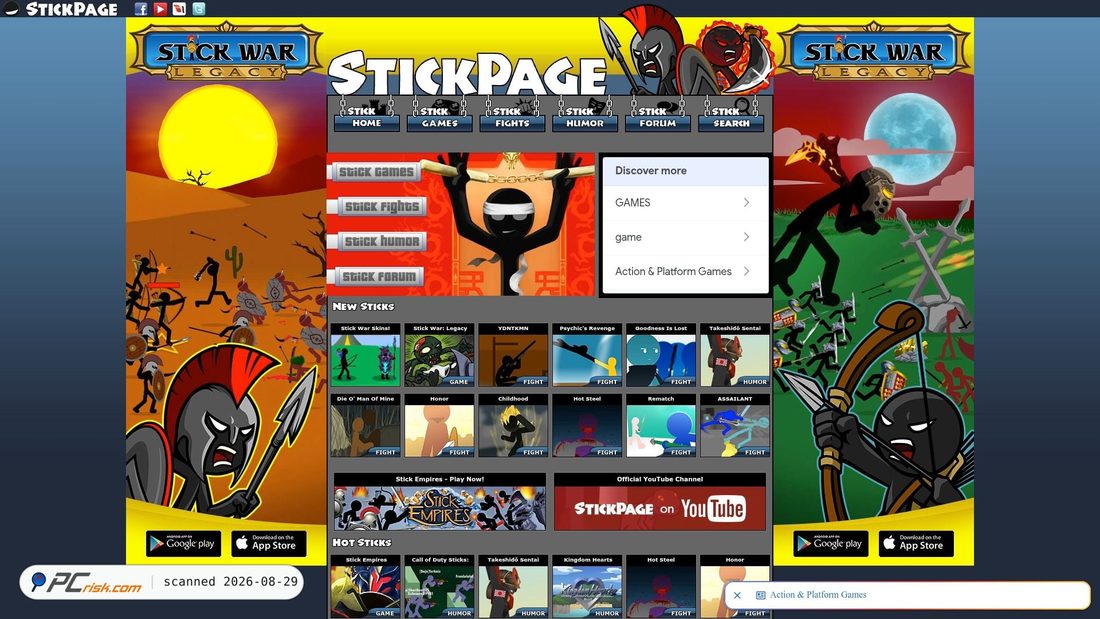 Captura de pantalla de stickpage.com