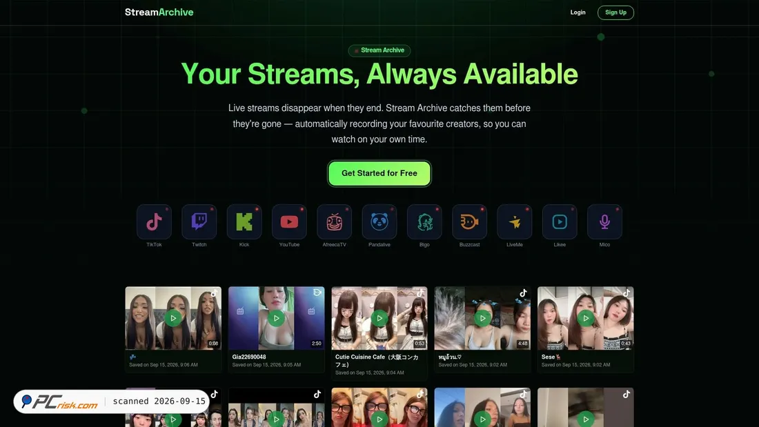 Capture d’écran de streamarchive.io