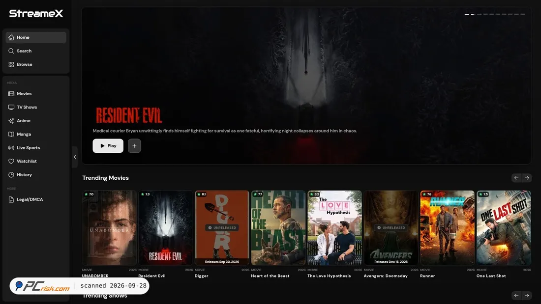 Screenshot of streamex.hn