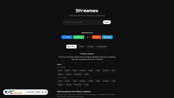Screenshot di streamex.ws