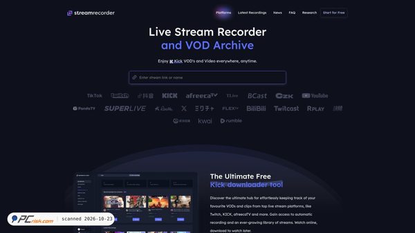 Capture d’écran de streamrecorder.io
