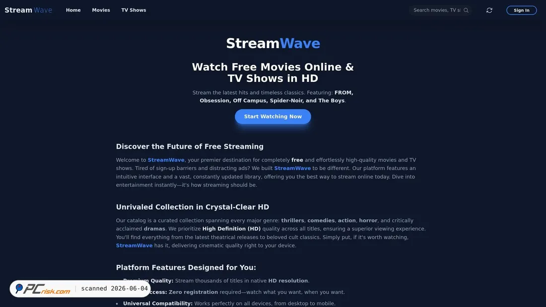 Screenshot of streamwave.xyz