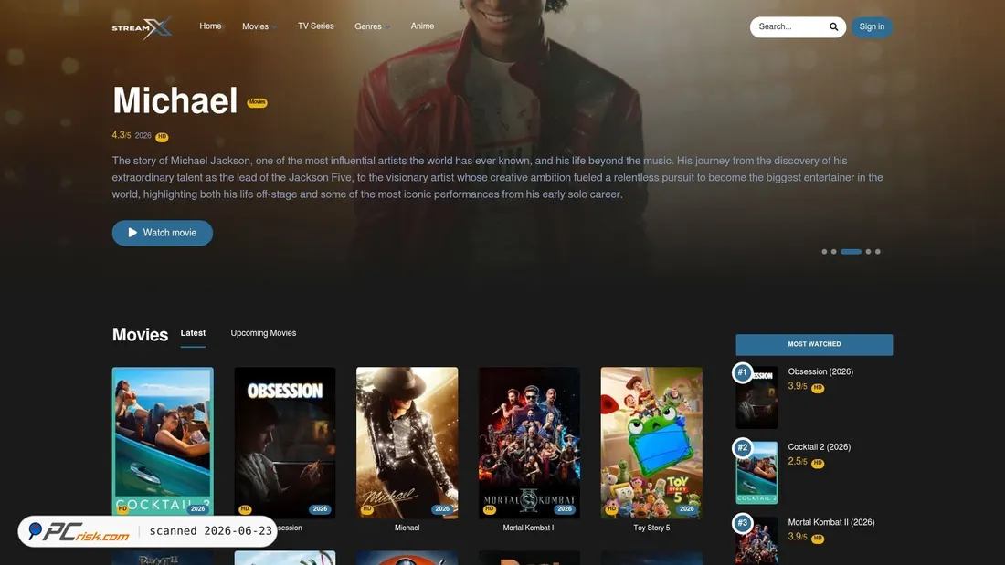 Screenshot of streamx.me