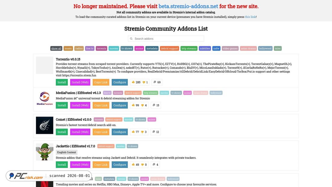 Screenshot of stremio-addons.com