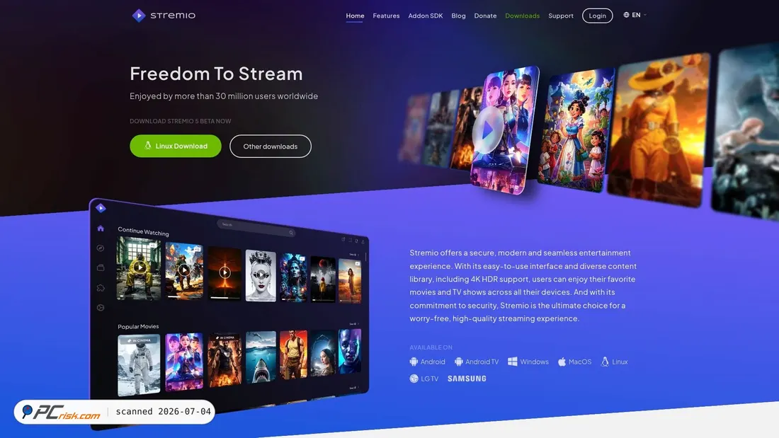 Screenshot of stremio.com
