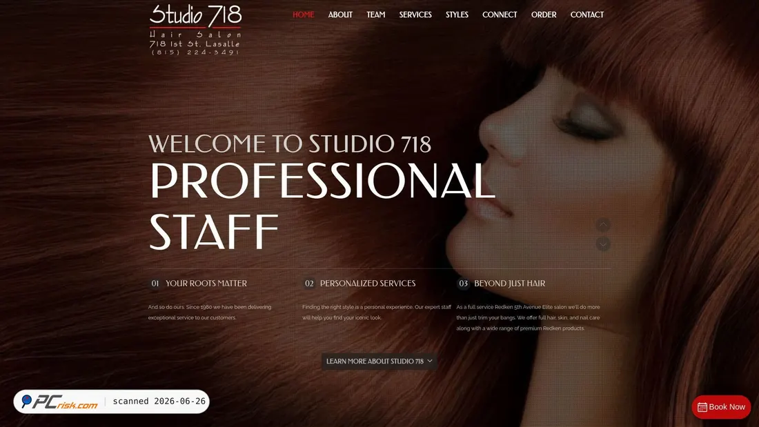 Screenshot of studio718hair.com