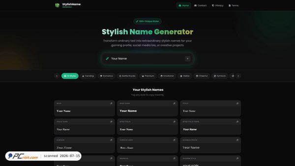 stylishnamegenerator.org screenshot