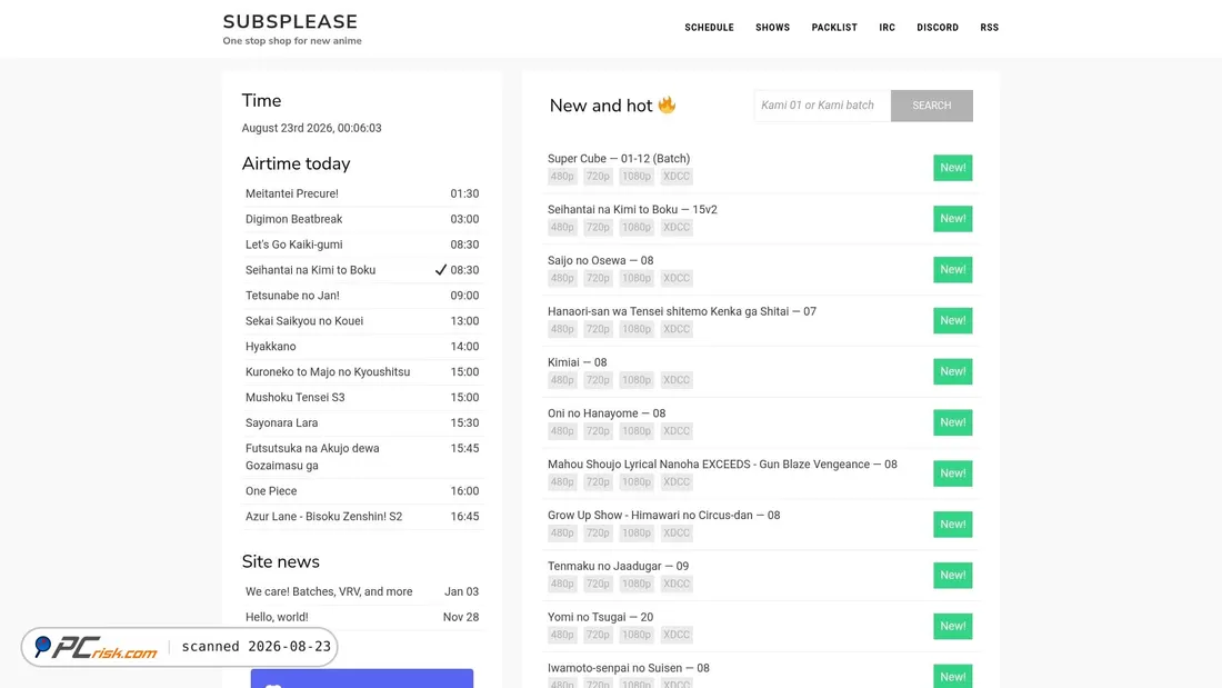 Screenshot von subsplease.org