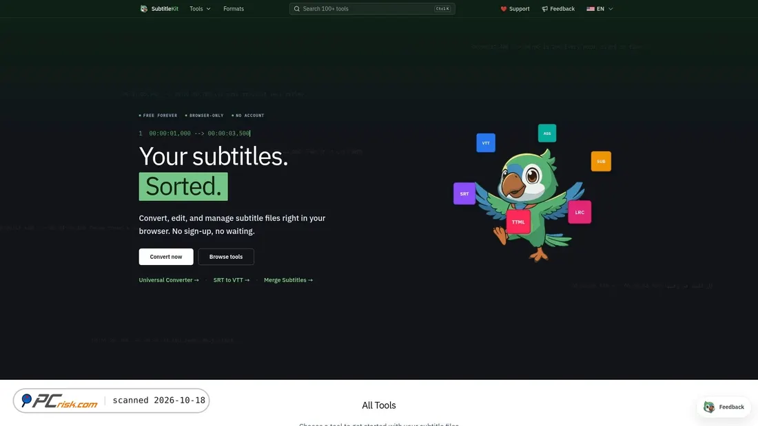 Captura de ecrã de subtitlekit.com