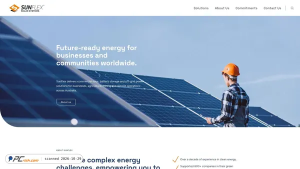 Capture d’écran de sunflexsolarsystems.com.au