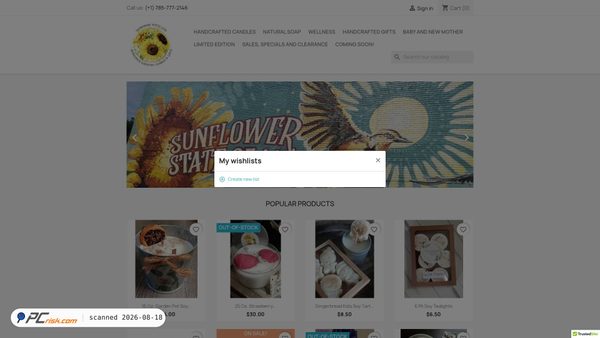 sunflowercountrycandles.com screenshot