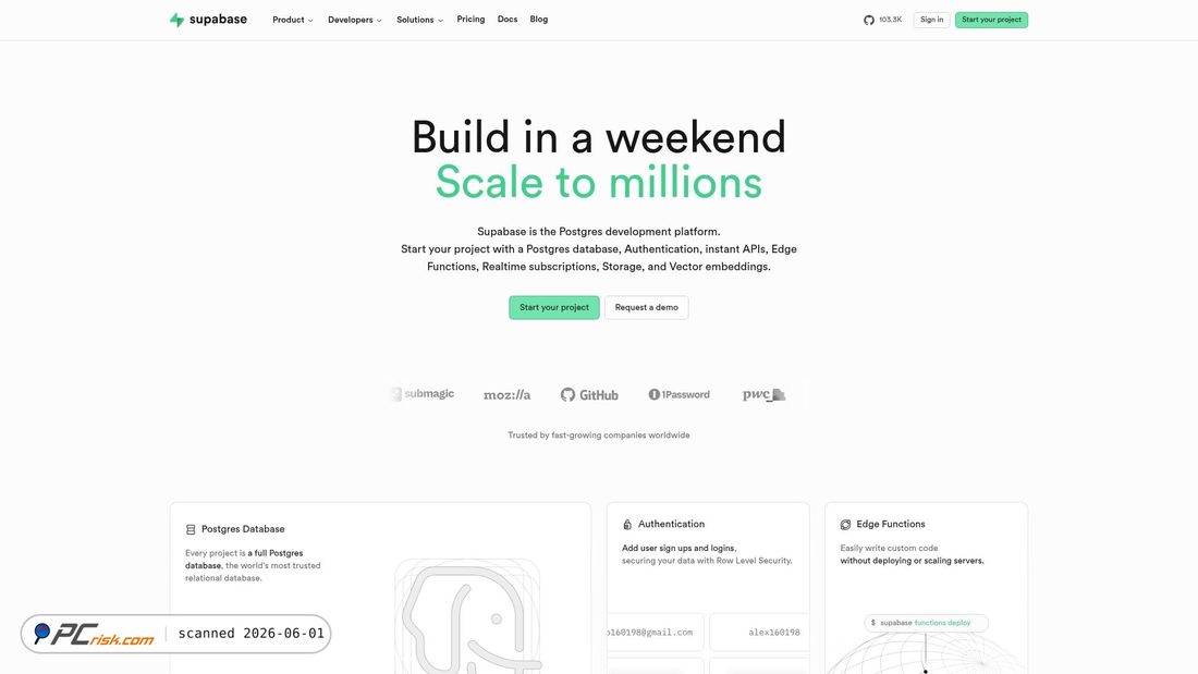Screenshot of supabase.co