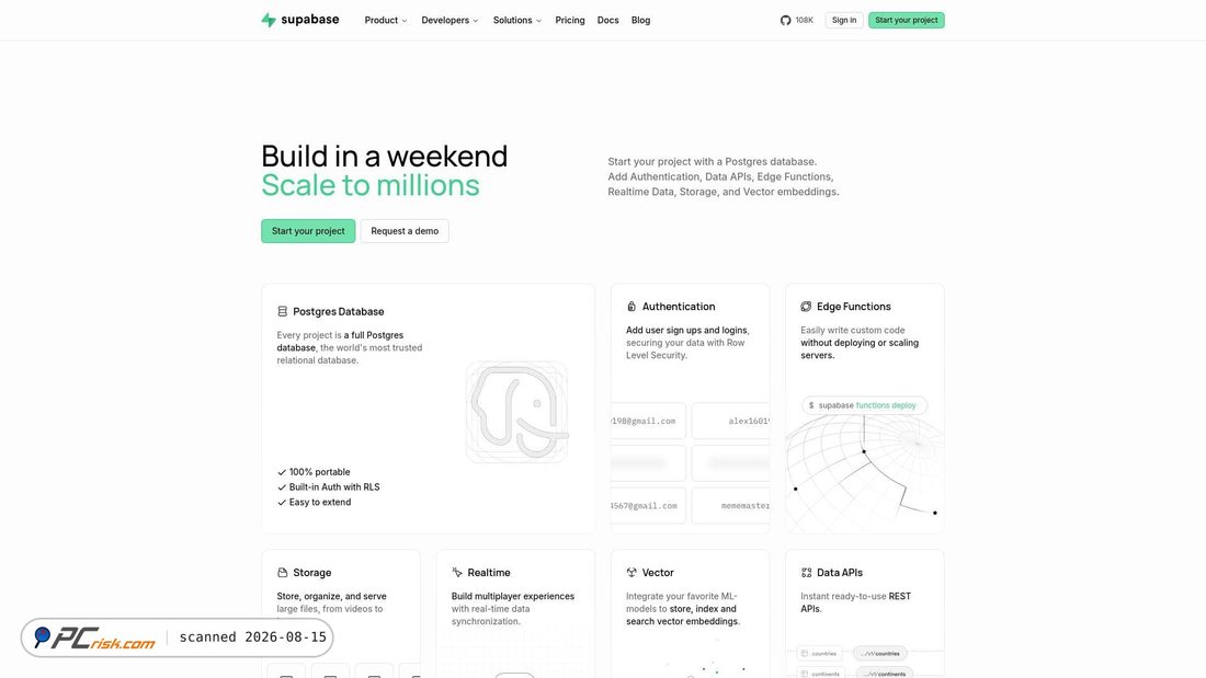 Screenshot von supabase.co