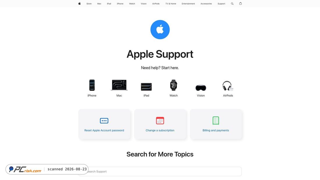 Screenshot of support.apple.com
