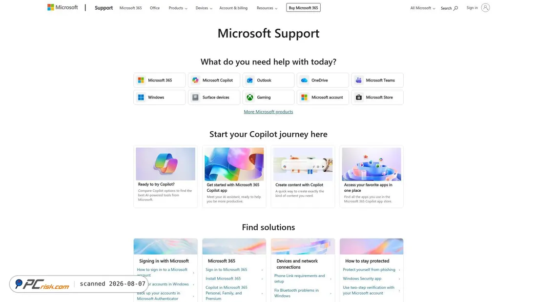 Screenshot of support.microsoft.com